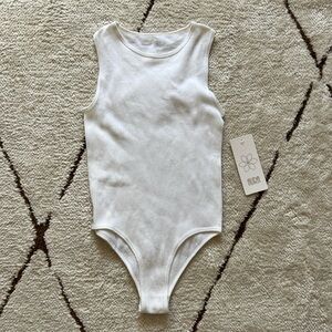 NWT White Ribbed Sleeveless Bodysuit medium / large